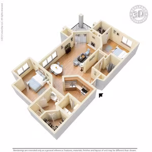 2 Bed 2 Bath 1342 SqFt (1243 Net) 000621-1 floor plan